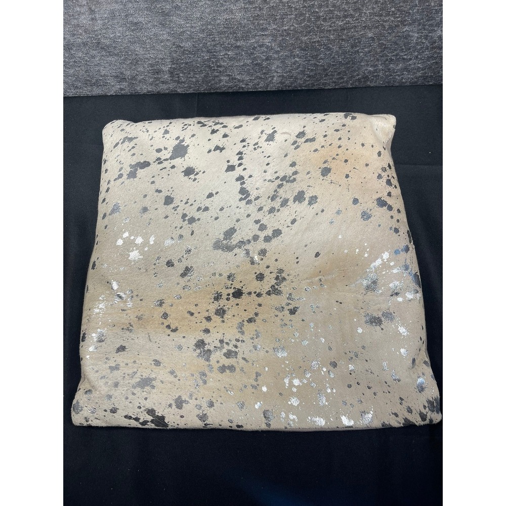 Genuine Cowhide Leather Pillow Cover 18x18 Beige Silver Metallic Acid Wash Sham